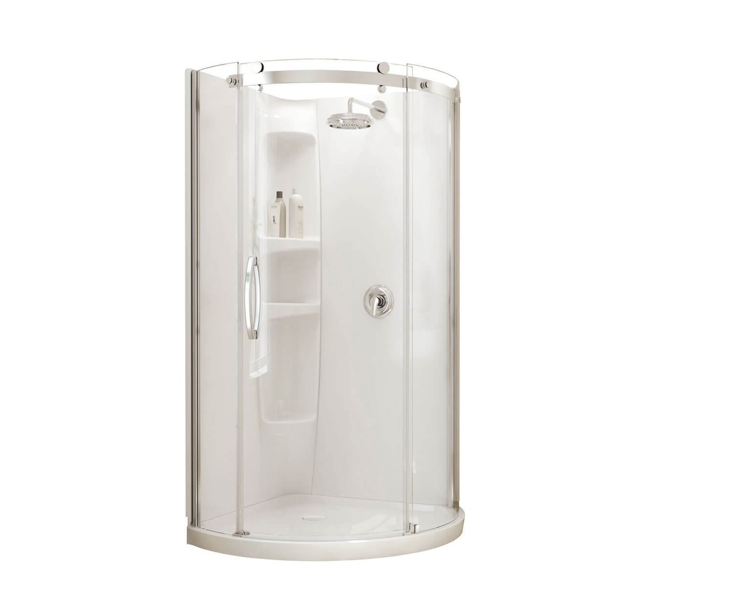 Maax Olympia Round - Left Opening 36 x 36 Acrylic Left-Hand Drain Shower Kit in White with Clear glass  in Chrome 105760-000-001-101 - Plumbing Market
