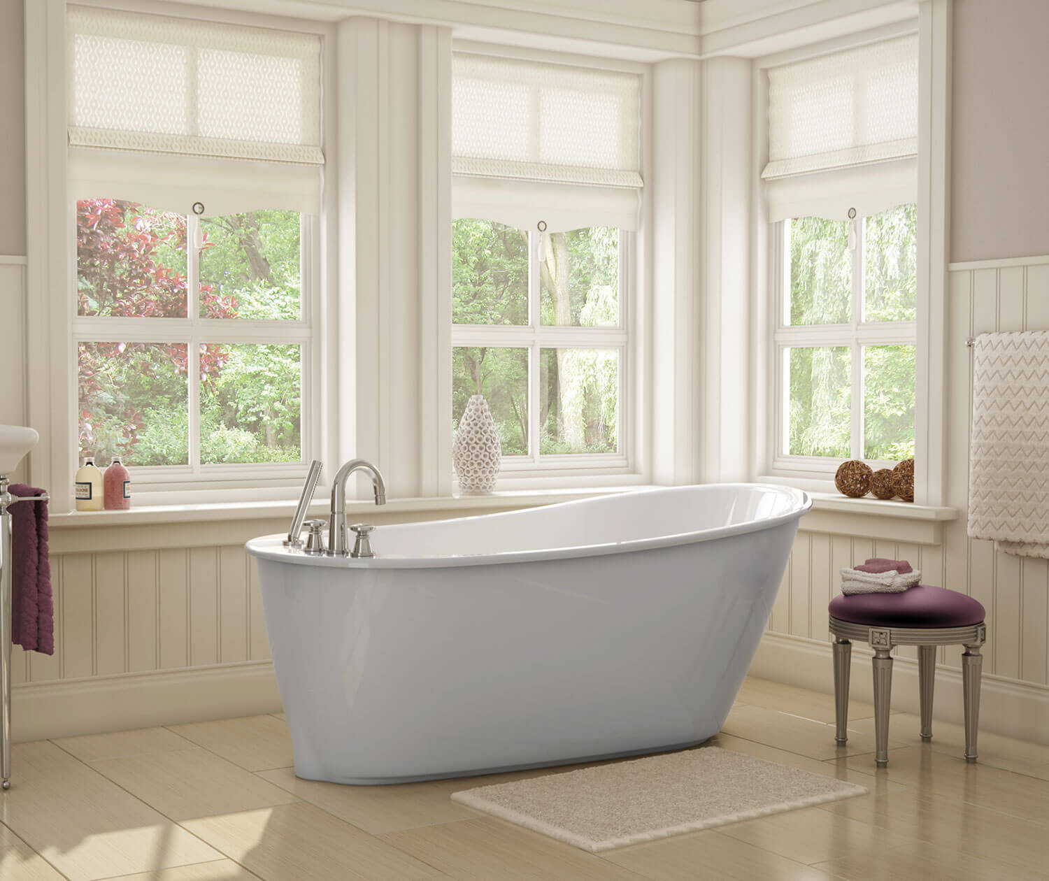 Sax 6032 AcrylX Freestanding End Drain Bathtub in White with Sterling Silver Skirt - Plumbing Market