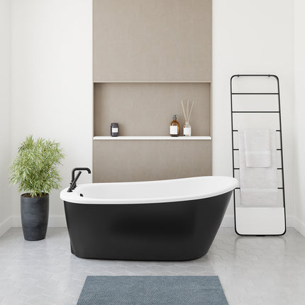 Sax 6032 AcrylX Freestanding End Drain Bathtub in White with Black Skirt - Plumbing Market
