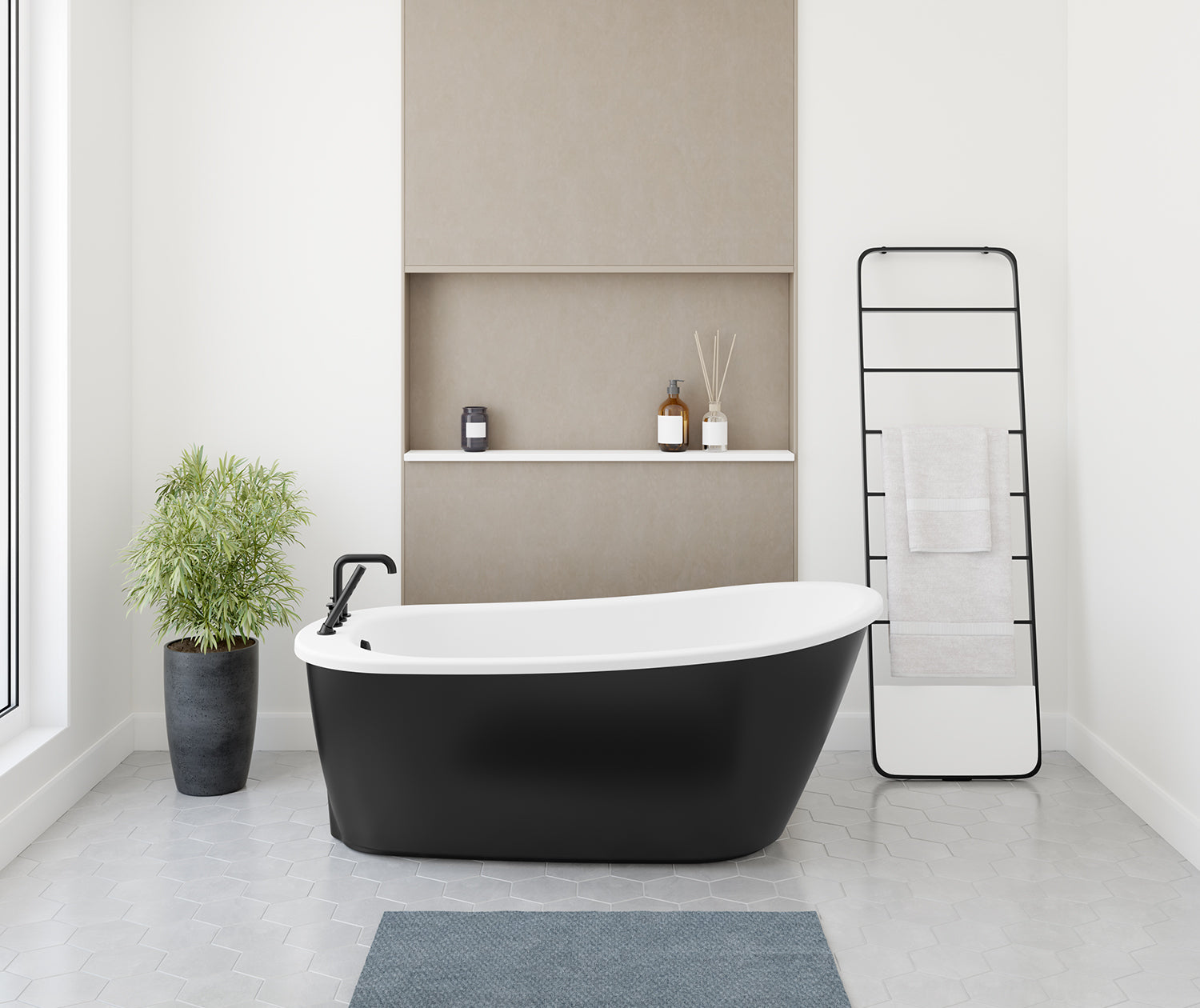 Sax 6032 AcrylX Freestanding End Drain Bathtub in White with Black Skirt - Plumbing Market