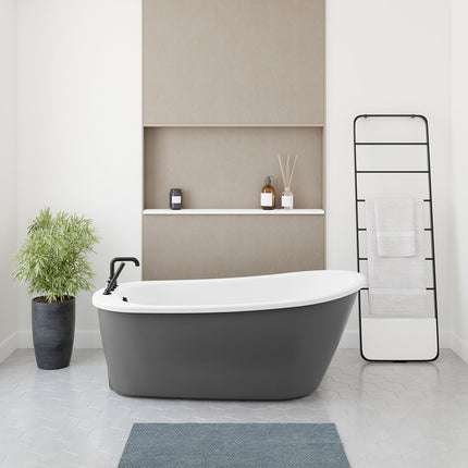 Sax 6032 AcrylX Freestanding End Drain Bathtub in White with Thundey Grey Skirt - Plumbing Market