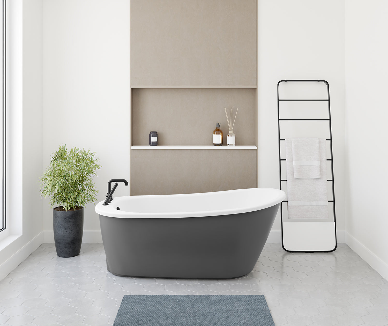 Sax 6032 AcrylX Freestanding End Drain Bathtub in White with Thundey Grey Skirt - Plumbing Market