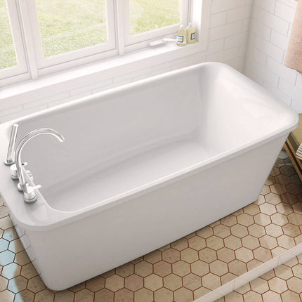 Lounge 6434 Acrylic Freestanding End Drain Bathtub in White with White Skirt - Plumbing Market