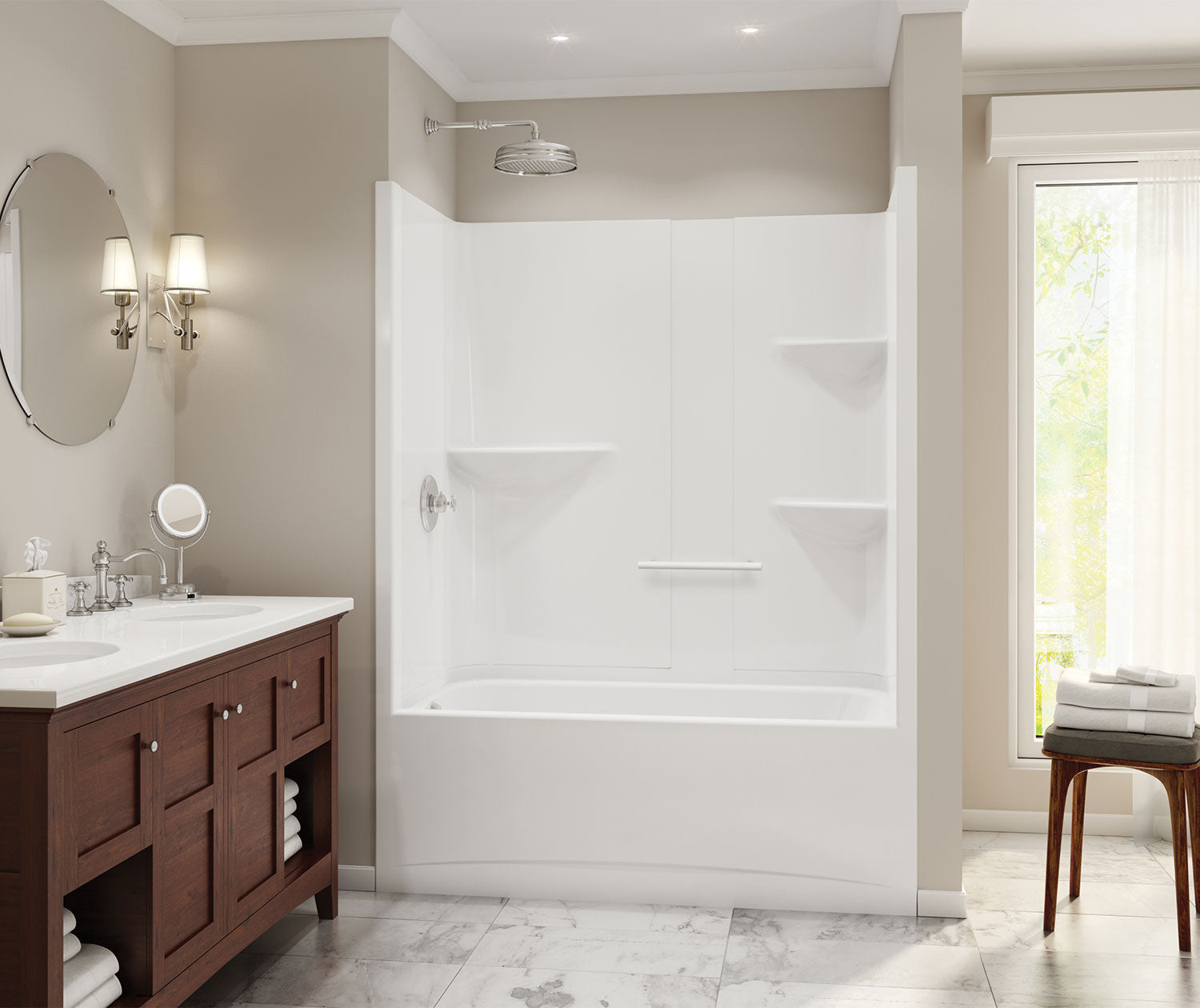 Camelia TS-6032 Acrylic Alcove Left-Hand Drain One-Piece Tub Shower in White - Plumbing Market