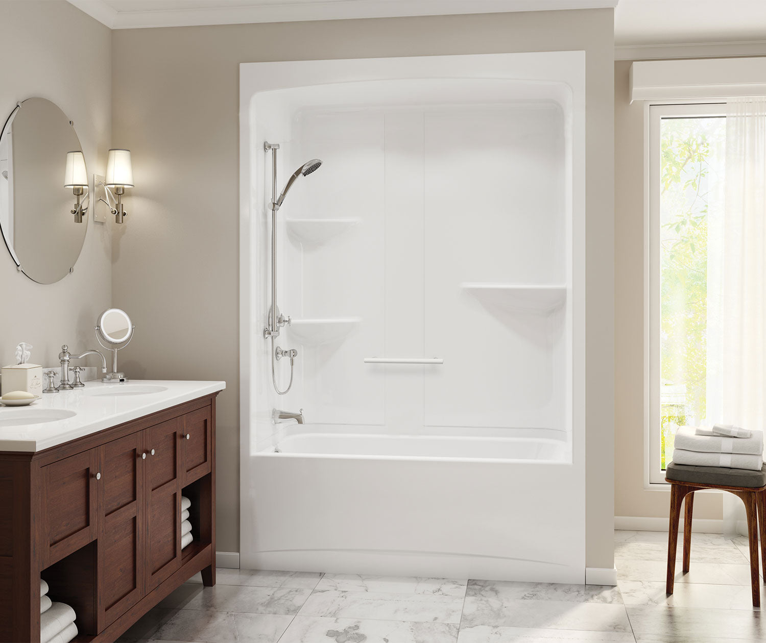 Camelia TSR-6032 Acrylic Alcove Left-Hand Drain One-Piece Tub Shower in White - Plumbing Market