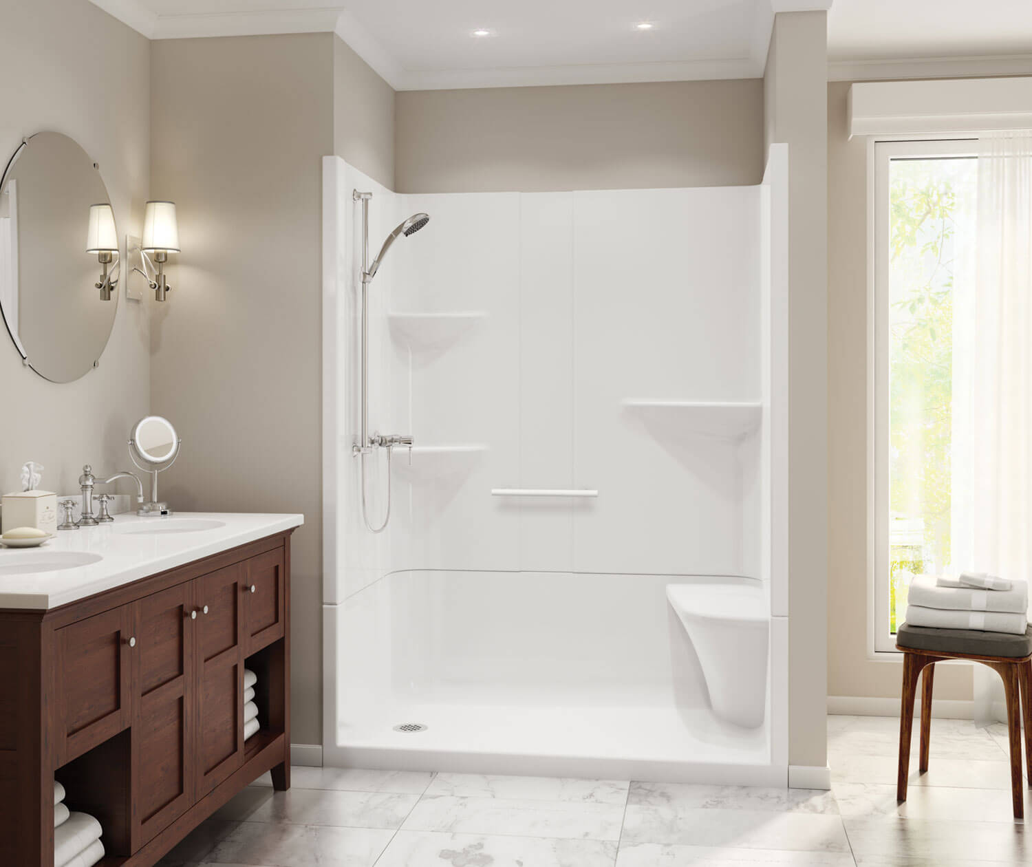 Camelia SH-6034 Acrylic Alcove Right-Hand Drain Two-Piece Shower in White - Plumbing Market