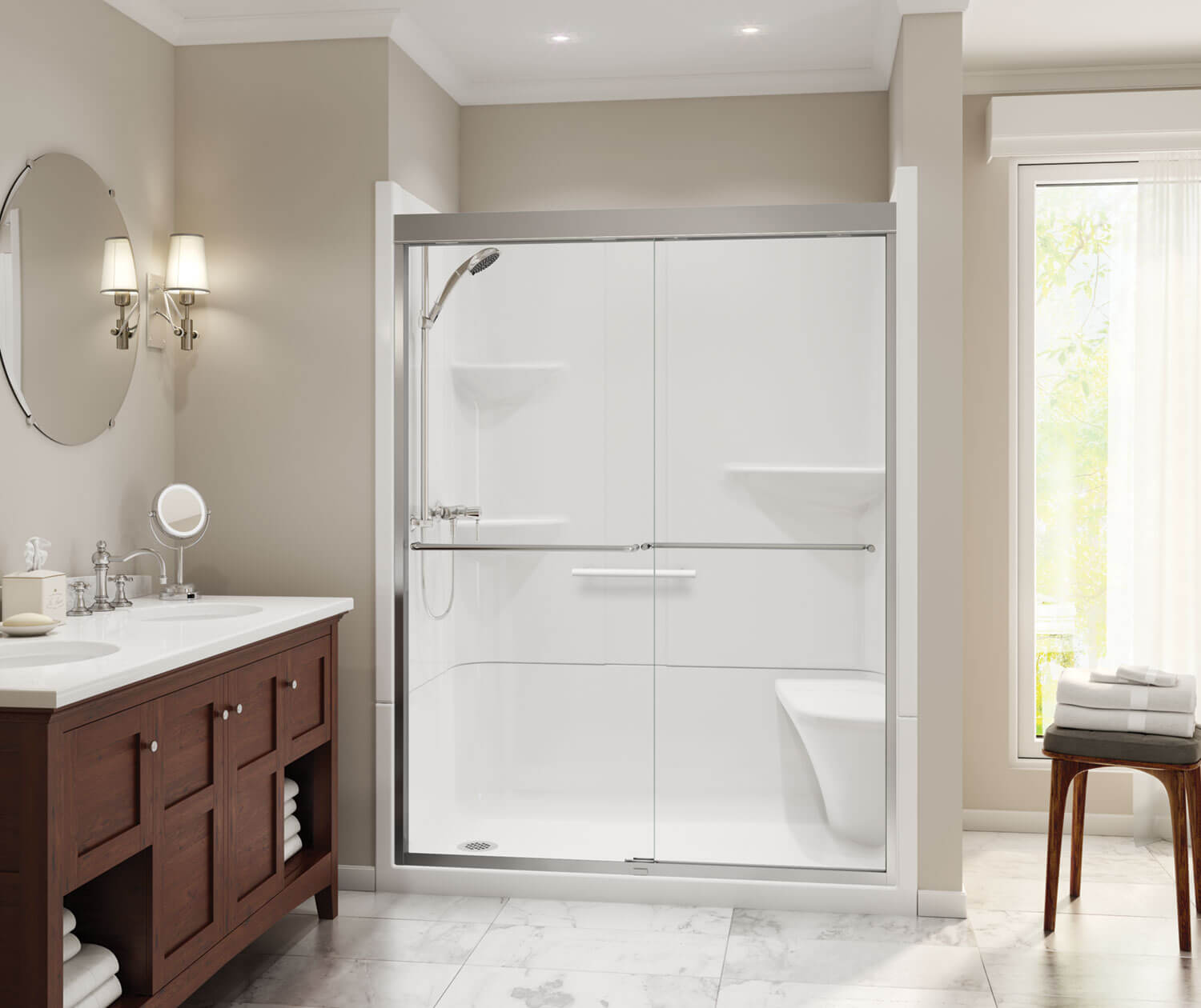 Camelia SH-6034 Acrylic Alcove Right-Hand Drain Two-Piece Shower in White - Plumbing Market
