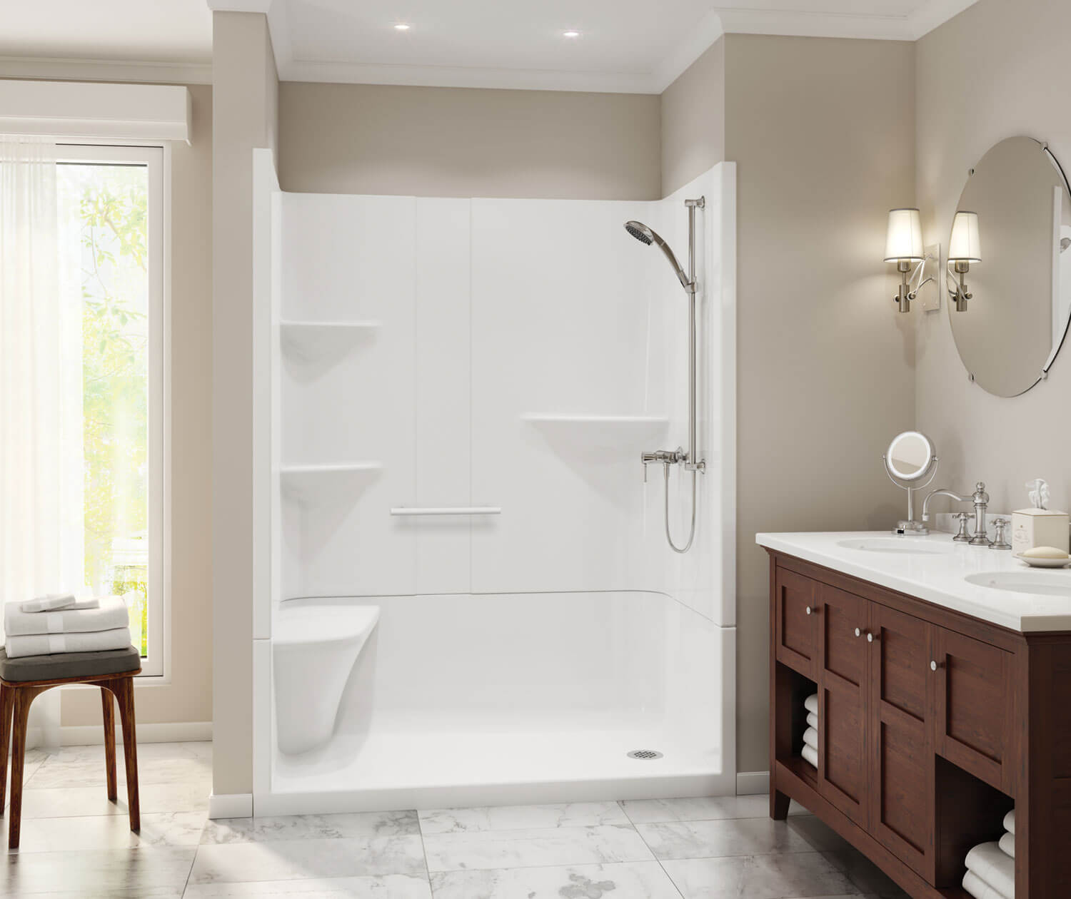 Camelia SH-6034 Acrylic Alcove Right-Hand Drain Two-Piece Shower in White - Plumbing Market