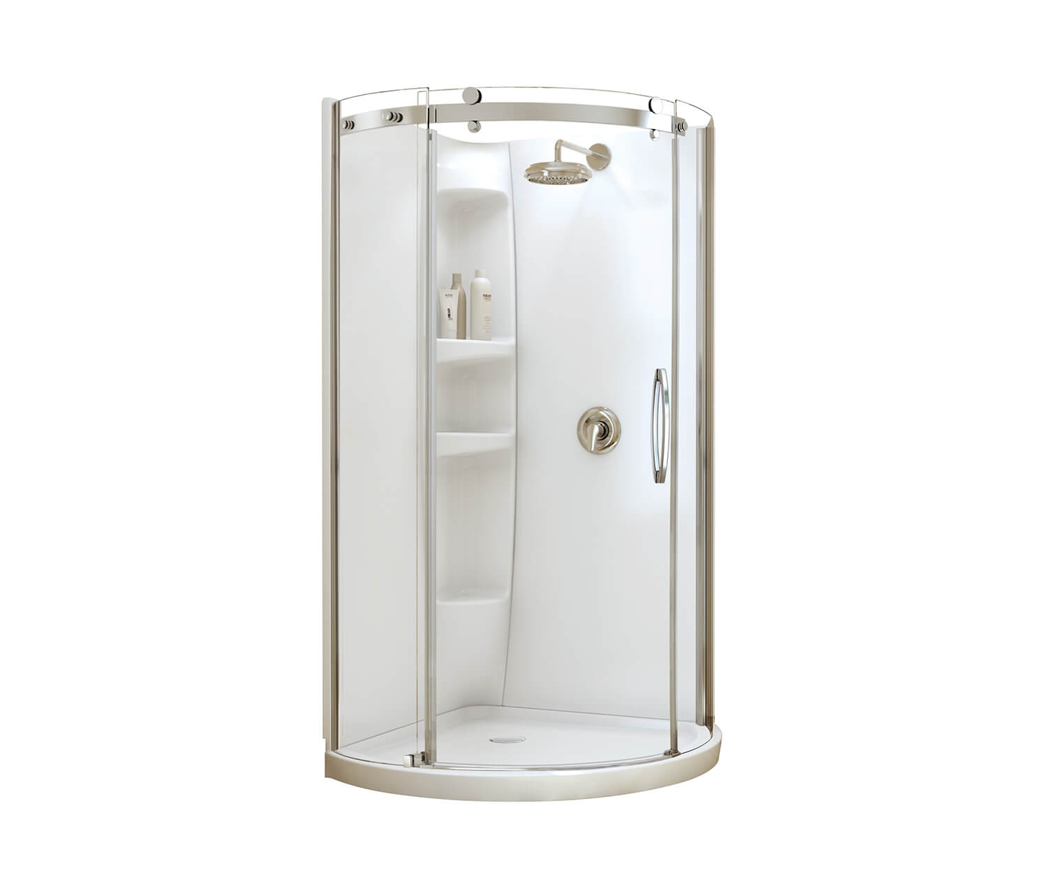 Maax Olympia Round - Right Opening 36 x 36 Acrylic Right-Hand Drain Shower Kit in White with Clear glass  in Chrome 105960-000-001-102 - Plumbing Market