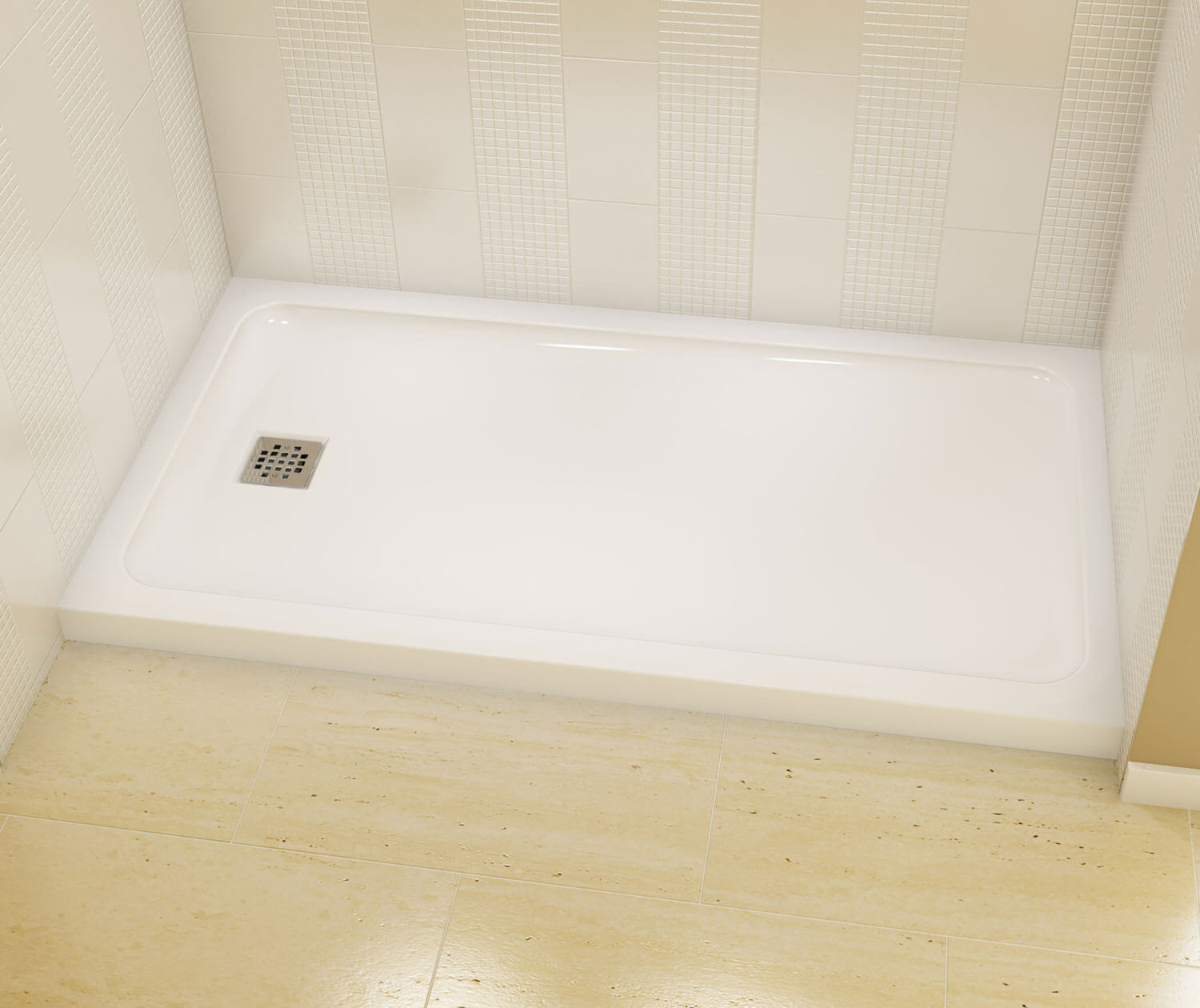 Olympia Square 6032 Acrylic Alcove or Corner Shower Base in White with Left-Hand Drain - Plumbing Market