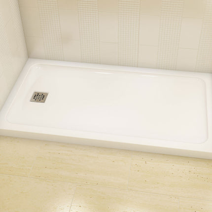 Olympia Square 6032 Acrylic Alcove or Corner Shower Base in White with Left-Hand Drain - Plumbing Market