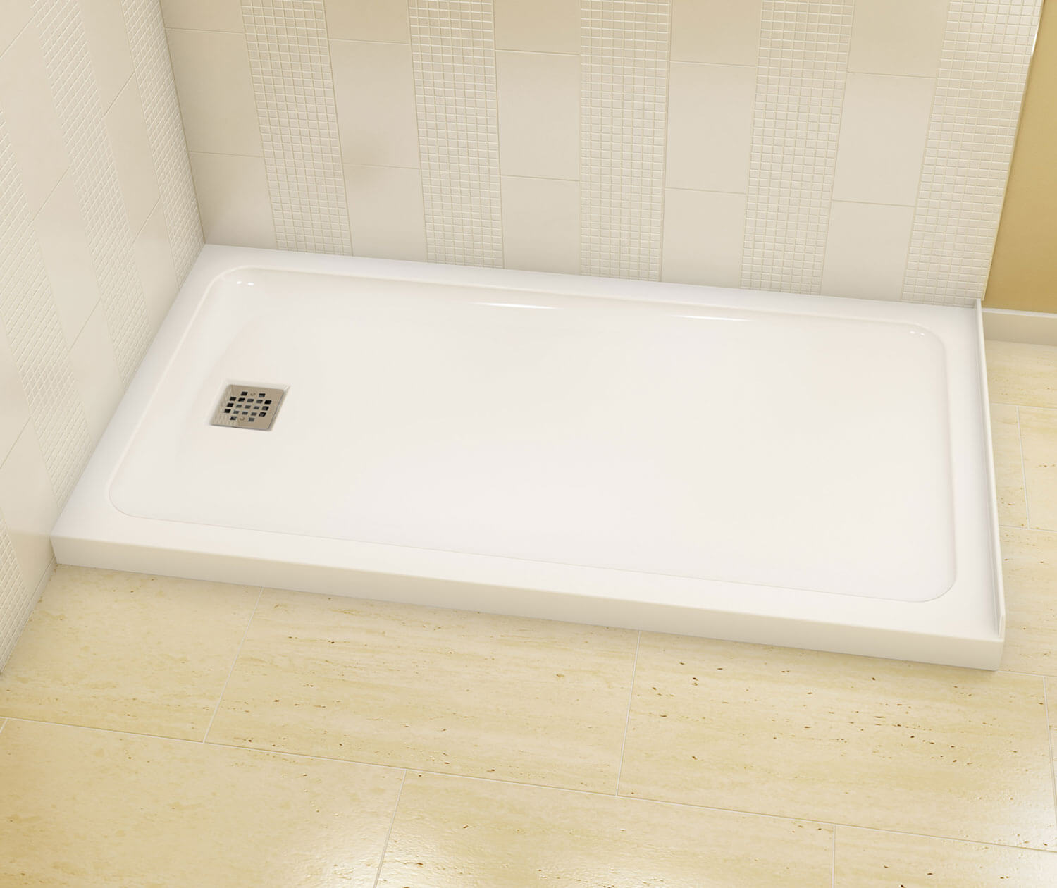 Olympia Square 6032 Acrylic Alcove or Corner Shower Base in White with Left-Hand Drain - Plumbing Market
