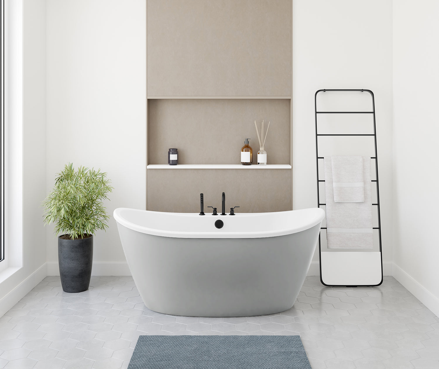 Delsia 6032 AcrylX Freestanding Center Drain Bathtub in White with Sterling Silver Skirt - Plumbing Market