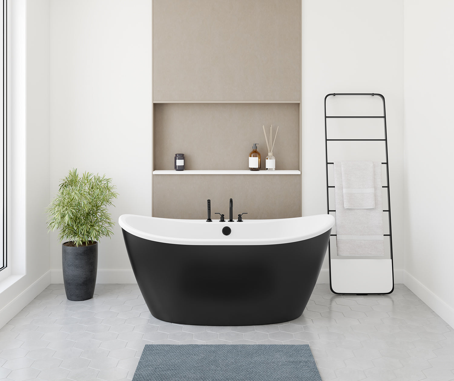 Delsia 6032 AcrylX Freestanding Center Drain Bathtub in White with Black Skirt - Plumbing Market