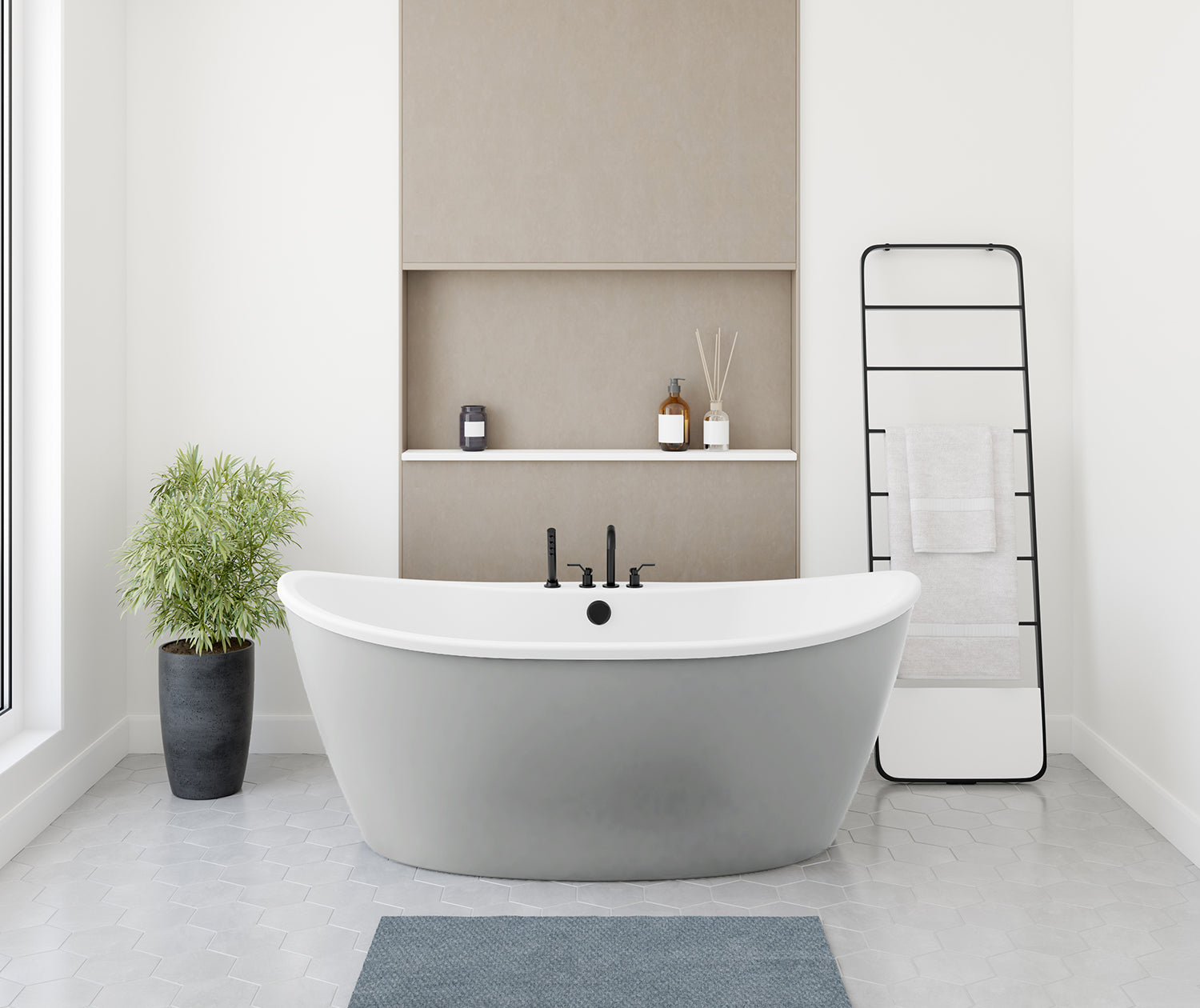 Delsia 6636 AcrylX Freestanding Center Drain Bathtub in White with Sterling Silver Skirt - Plumbing Market