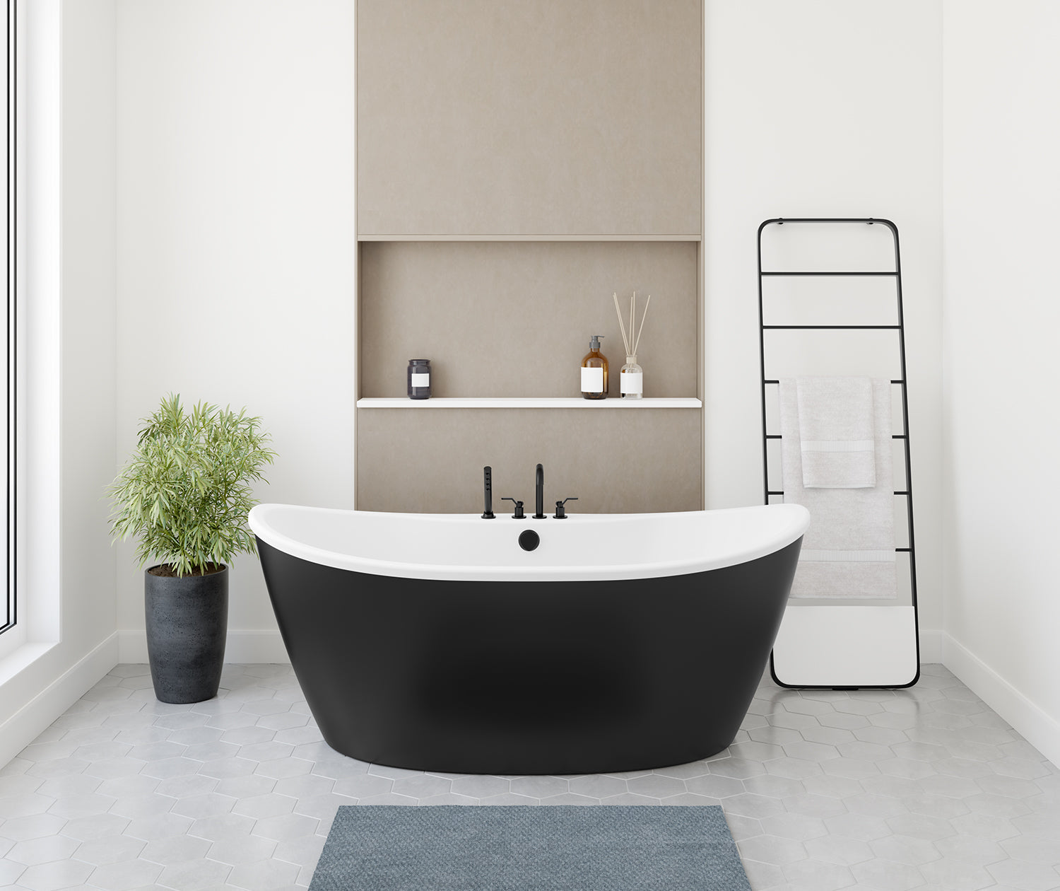 Delsia 6636 AcrylX Freestanding Center Drain Bathtub in White with Black Skirt - Plumbing Market