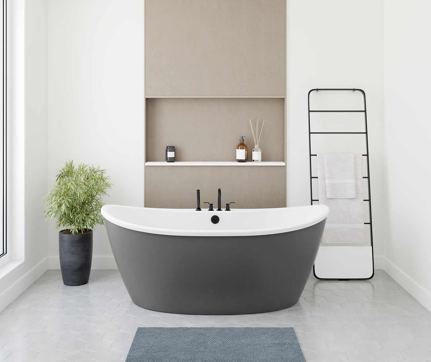 Delsia 6636 AcrylX Freestanding Center Drain Bathtub in White with Thundey Grey Skirt - Plumbing Market
