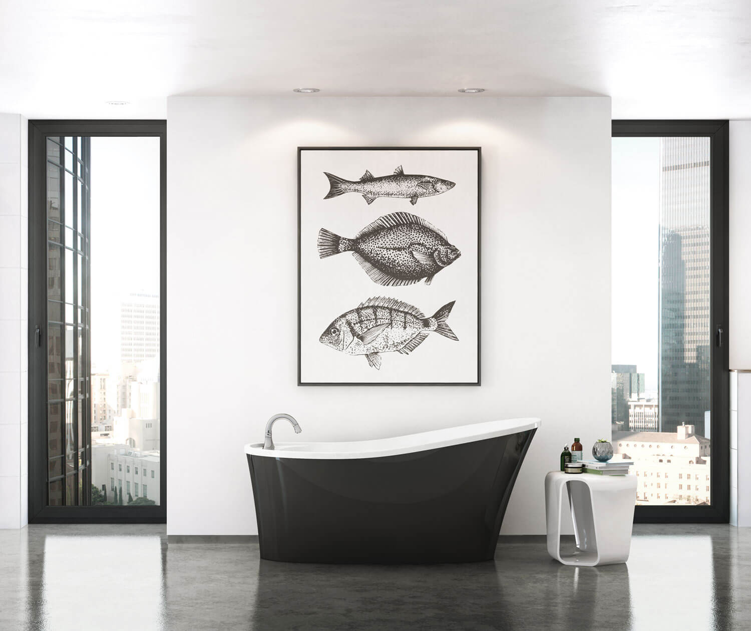 Ariosa 6032 Acrylic Freestanding End Drain Bathtub in White with Black Skirt - Plumbing Market