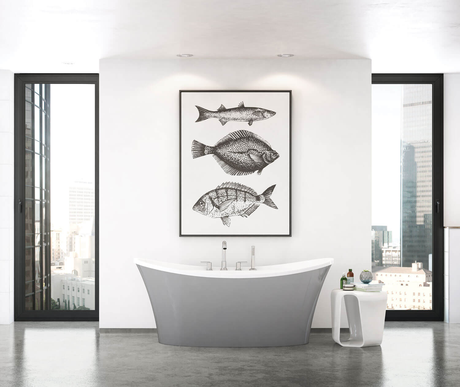 Ariosa 6636 Acrylic Freestanding Center Drain Bathtub in White with Sterling Silver Skirt - Plumbing Market