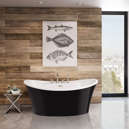 Ariosa 6636 Acrylic Freestanding Center Drain Bathtub in White with Black Skirt - Plumbing Market