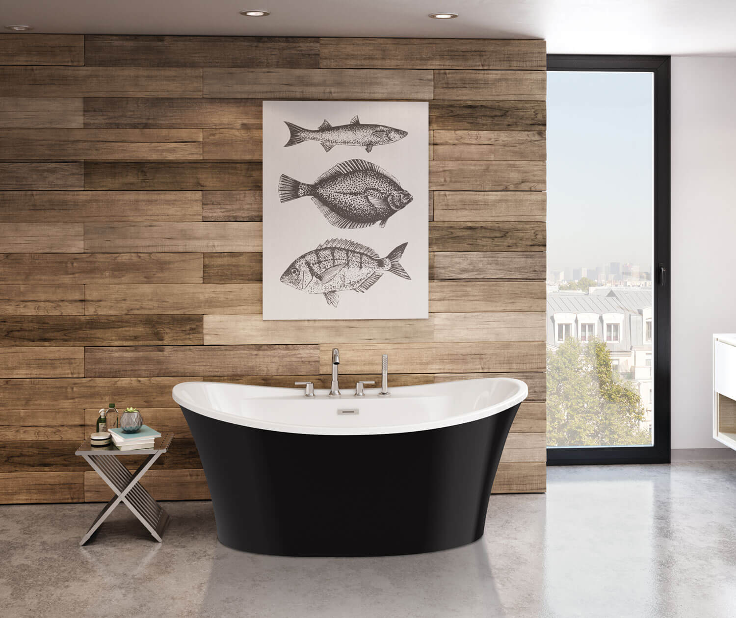 Ariosa 6636 Acrylic Freestanding Center Drain Bathtub in White with Black Skirt - Plumbing Market