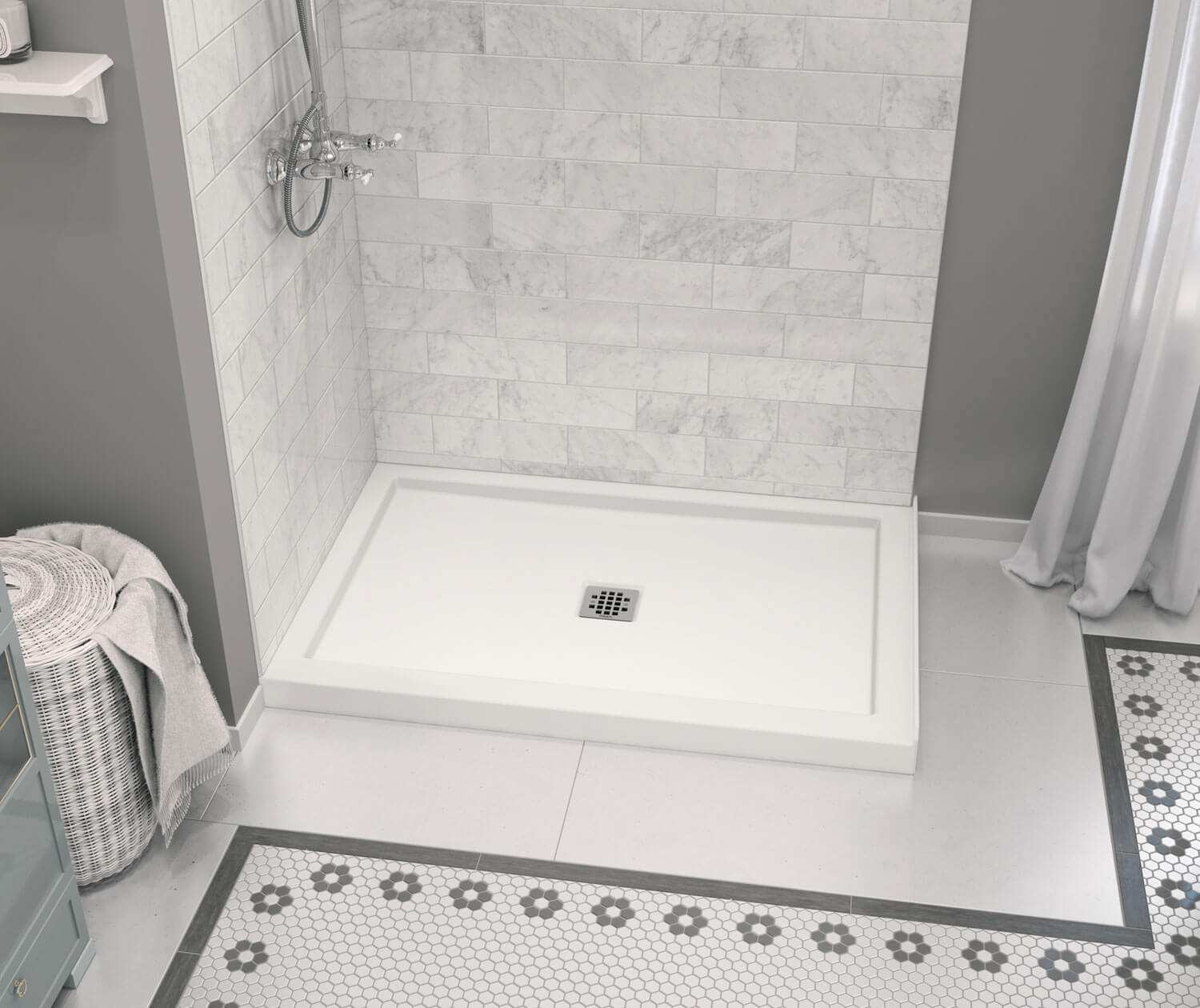 Zone Square Base 48 x 32 Acrylic Alcove or Corner Shower Base in White with Center Drain - Plumbing Market
