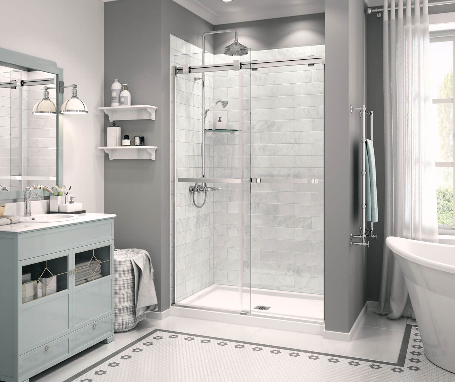 Zone Square Base 48 x 32 Acrylic Alcove or Corner Shower Base in White with Center Drain - Plumbing Market