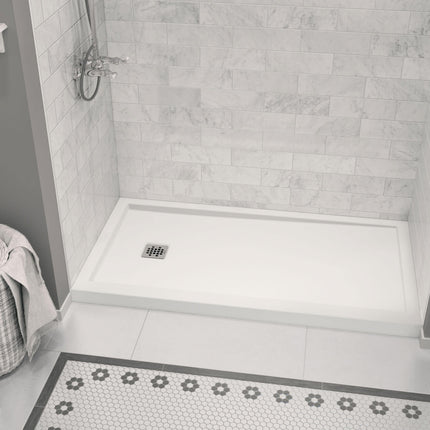 Zone Square 60 x 32 Acrylic Alcove or Corner Shower Base in White with Left-Hand Drain - Plumbing Market