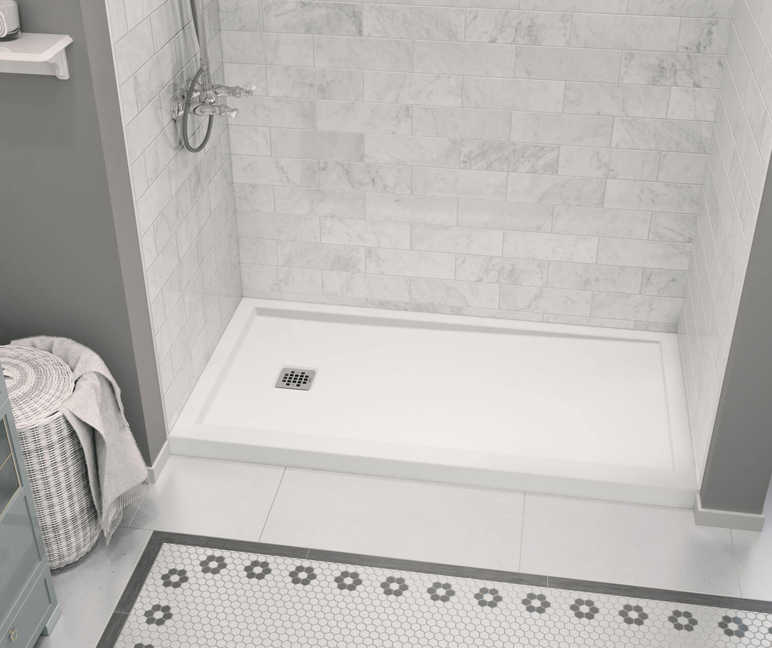 Zone Square 60 x 32 Acrylic Alcove or Corner Shower Base in White with Left-Hand Drain - Plumbing Market
