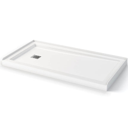 Zone Square 60 x 32 Acrylic Alcove or Corner Shower Base in White with Left-Hand Drain - Plumbing Market
