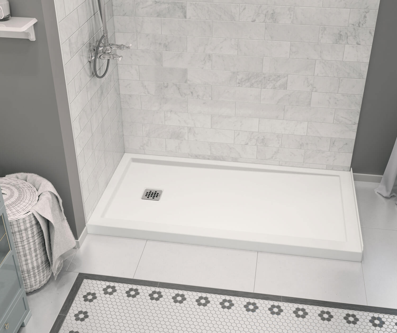 Zone Square 60 x 32 Acrylic Alcove or Corner Shower Base in White with Left-Hand Drain - Plumbing Market