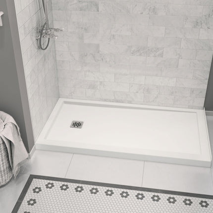 Zone Square 60 x 32 Acrylic Alcove or Corner Shower Base in White with Left-Hand Drain - Plumbing Market