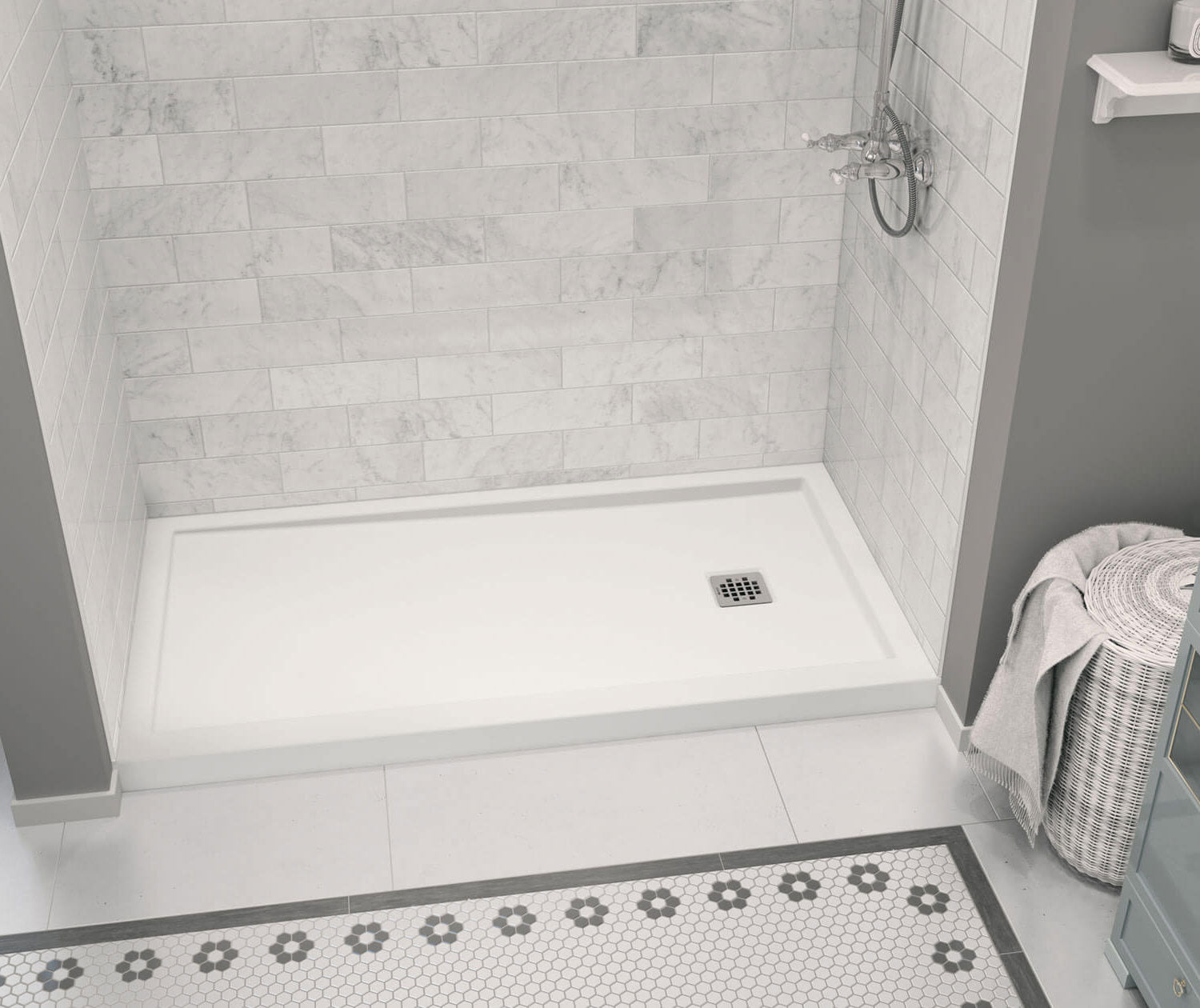 Zone Square 60 x 32 Acrylic Alcove or Corner Shower Base in White with Right-Hand Drain - Plumbing Market