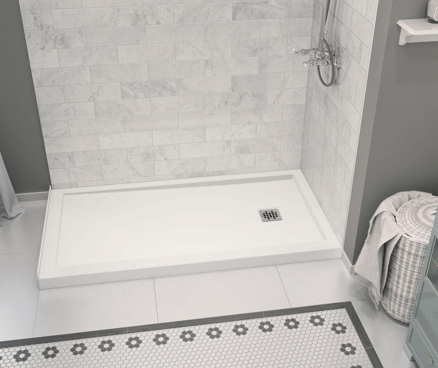 Zone Square 60 x 32 Acrylic Alcove or Corner Shower Base in White with Right-Hand Drain - Plumbing Market