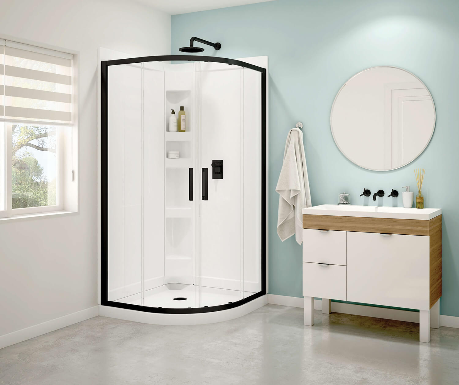 Maax Sakura Acrylic Shower Kit in White with Clear glass  in Matte Black 106540-900-340-000 - Plumbing Market