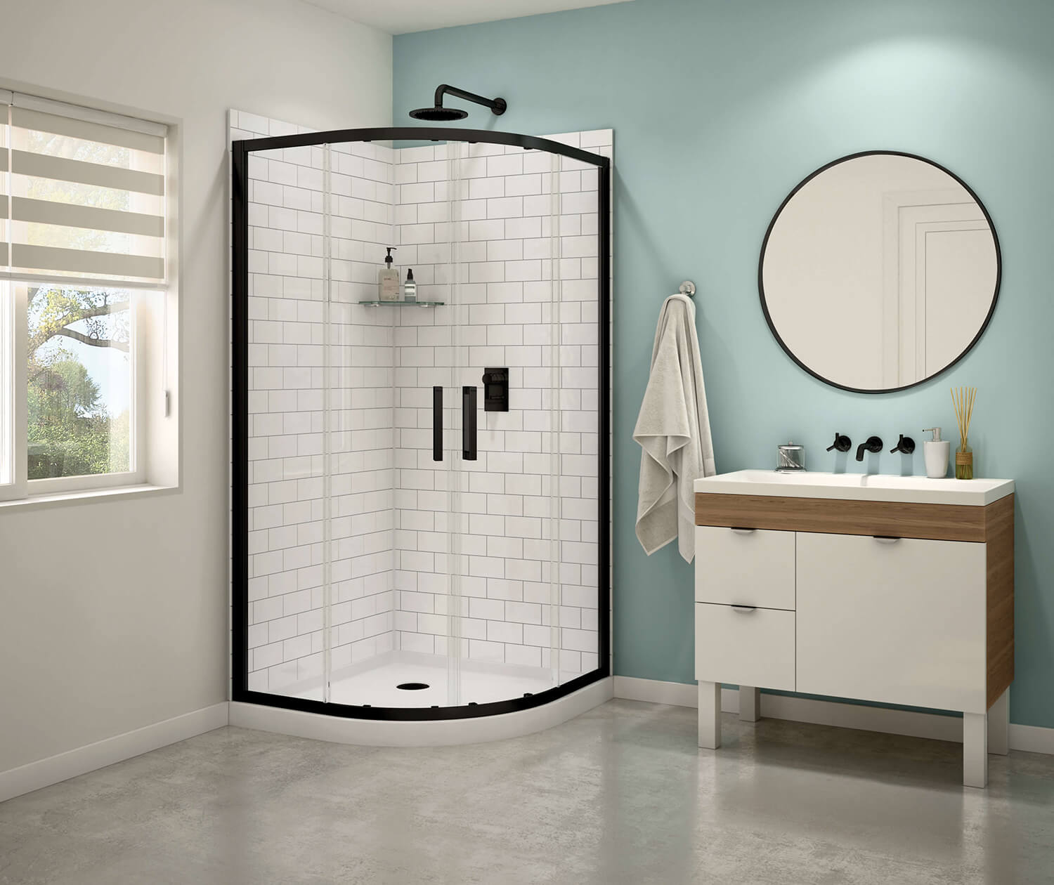 Maax Sakura Acrylic Shower Kit in White with Clear glass  in Matte Black 106540-900-340-000 - Plumbing Market