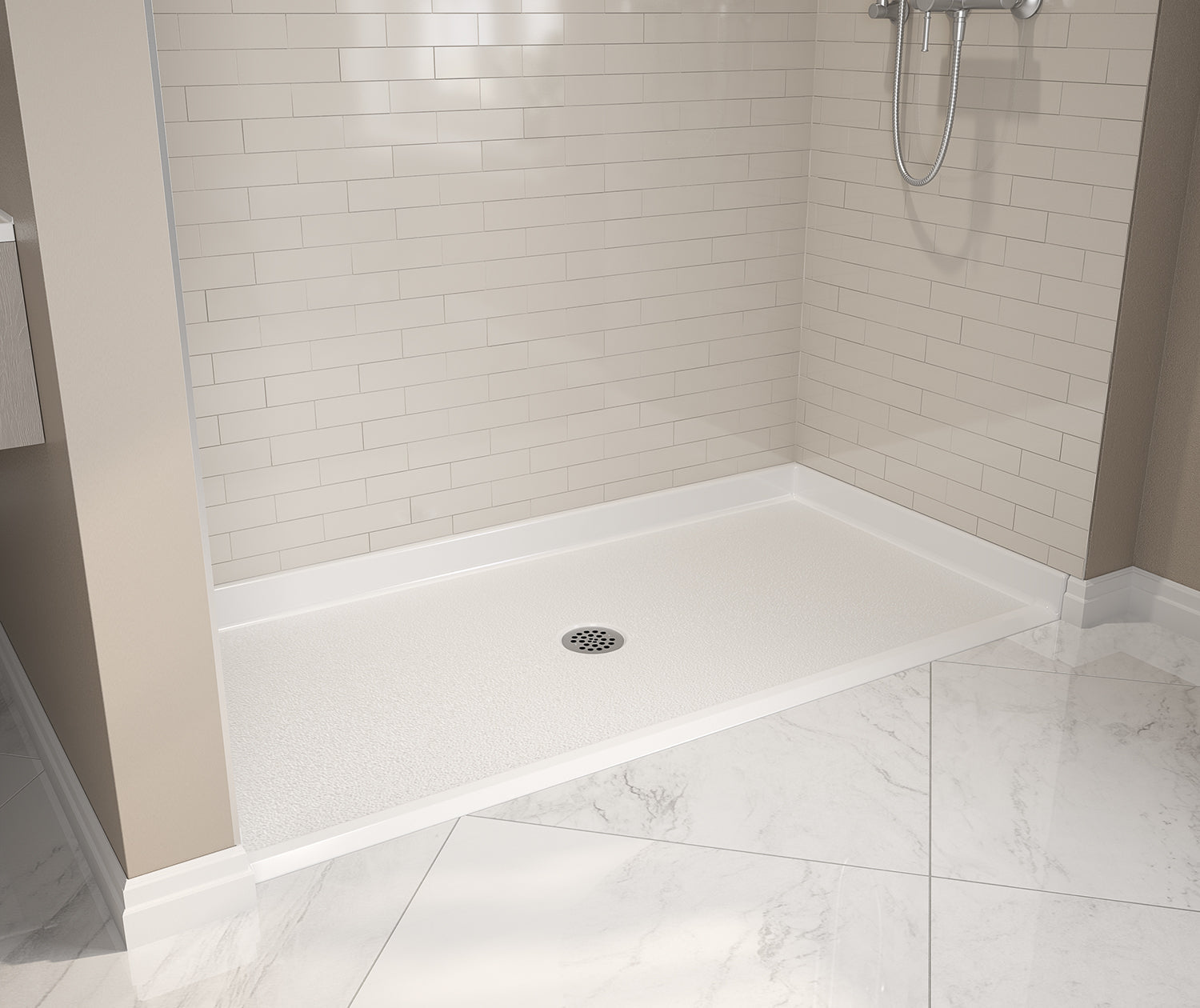 Outlook Base 6030 C AcrylX Alcove Shower Base with Center Drain in White - Plumbing Market