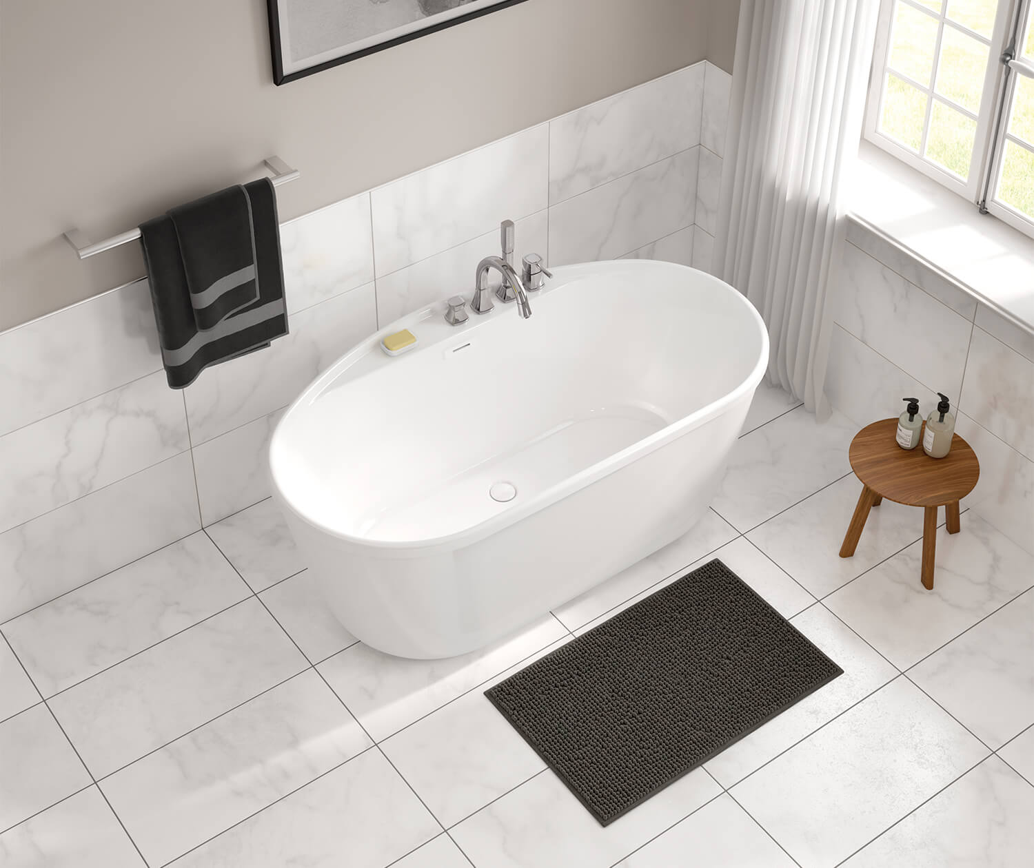 Emica 5832 AcrylX Freestanding Center Drain Bathtub in White with White Skirt - Plumbing Market