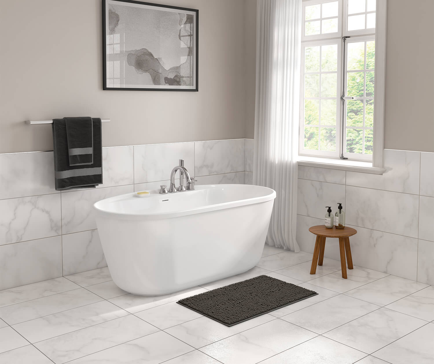 Emica 5832 AcrylX Freestanding Center Drain Bathtub in White with White Skirt - Plumbing Market