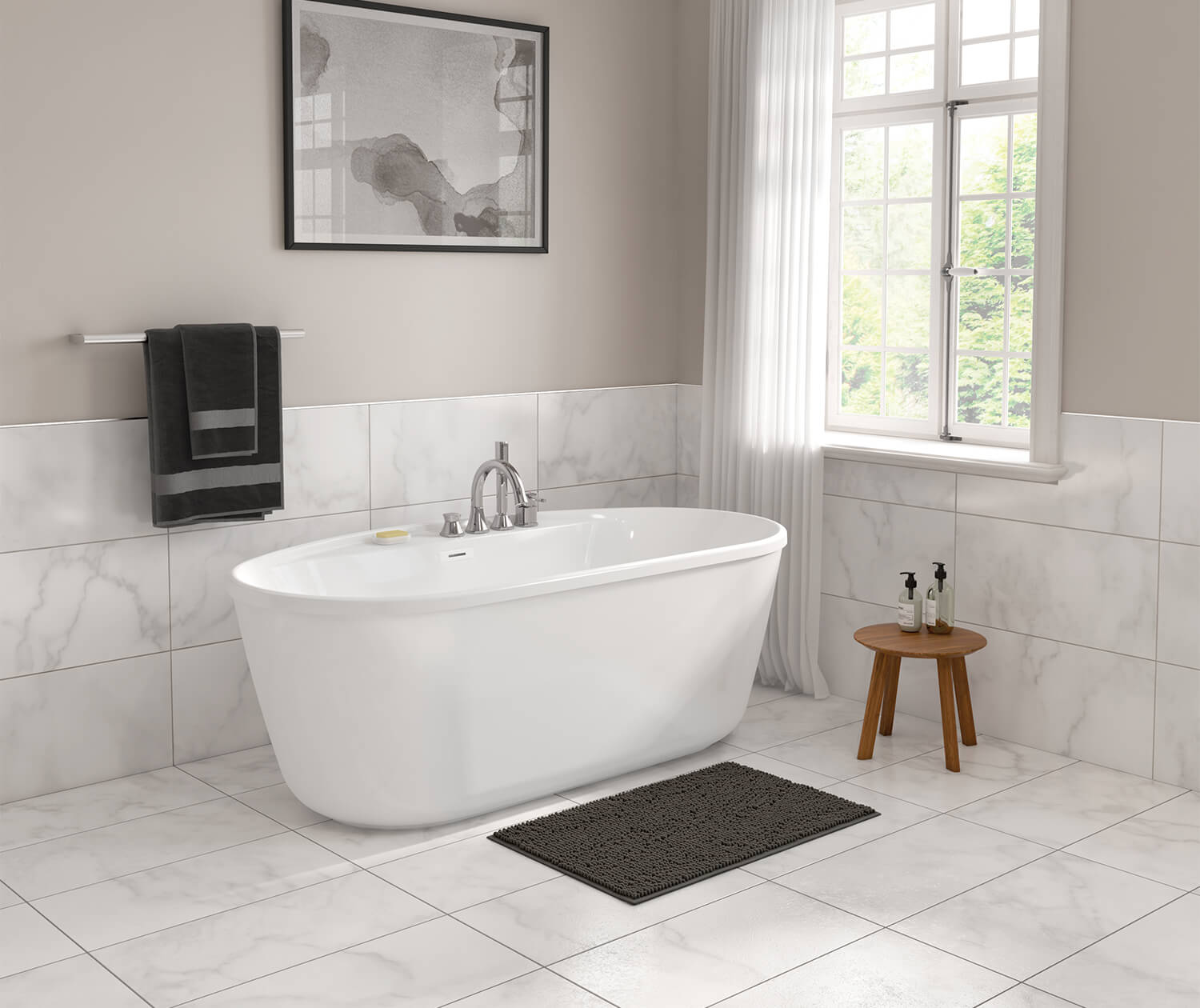 Emica 6434 AcrylX Freestanding Center Drain Bathtub in White with White Skirt - Plumbing Market