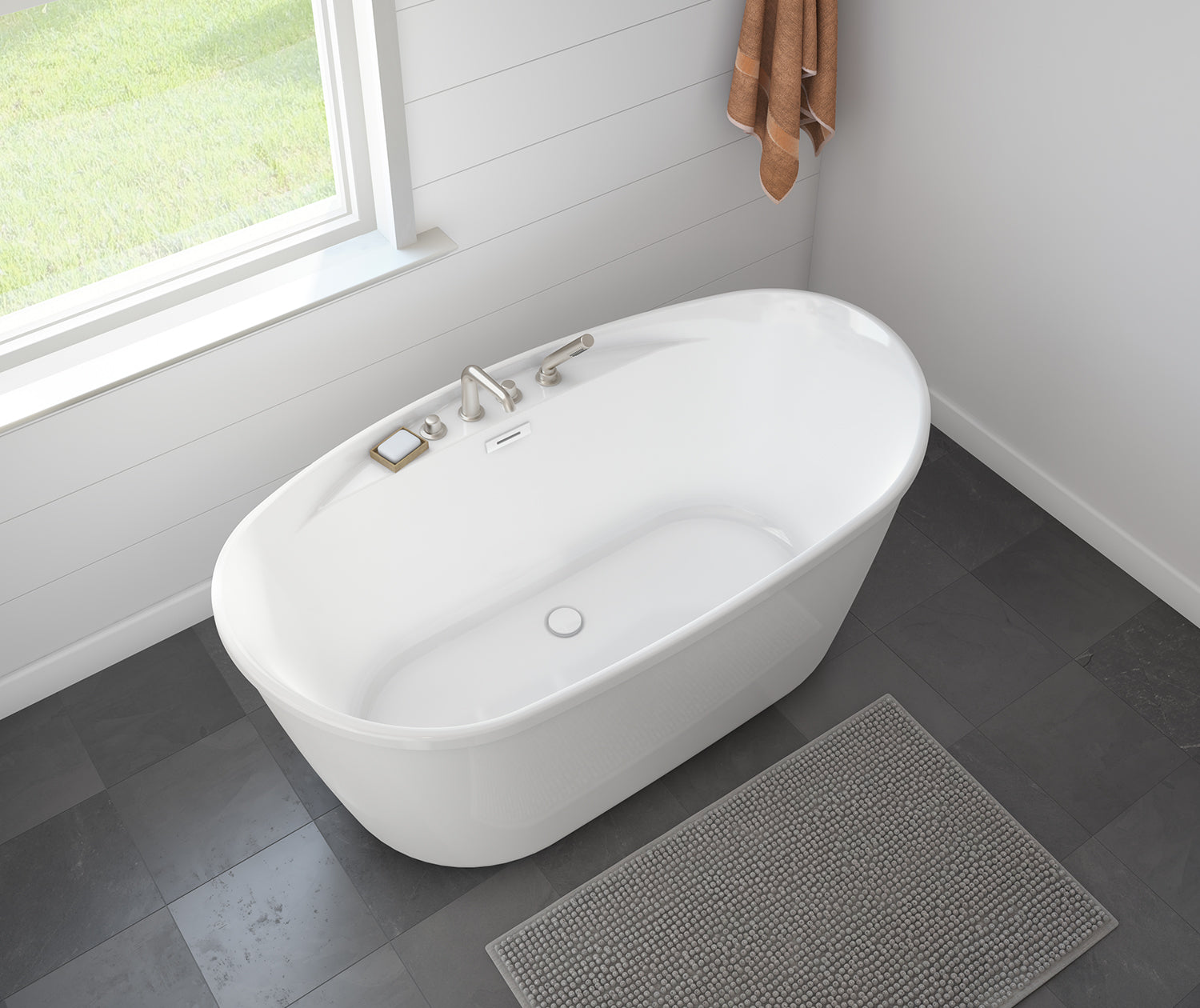 Suna 58 x 32 AcrylX Freestanding Center Drain Bathtub in White with White Skirt - Plumbing Market