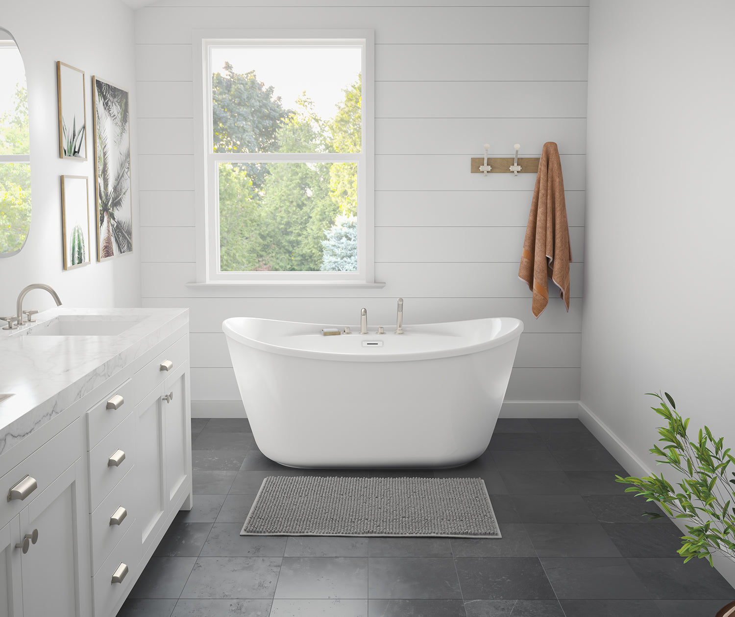Suna 58 x 32 AcrylX Freestanding Center Drain Bathtub in White with White Skirt - Plumbing Market