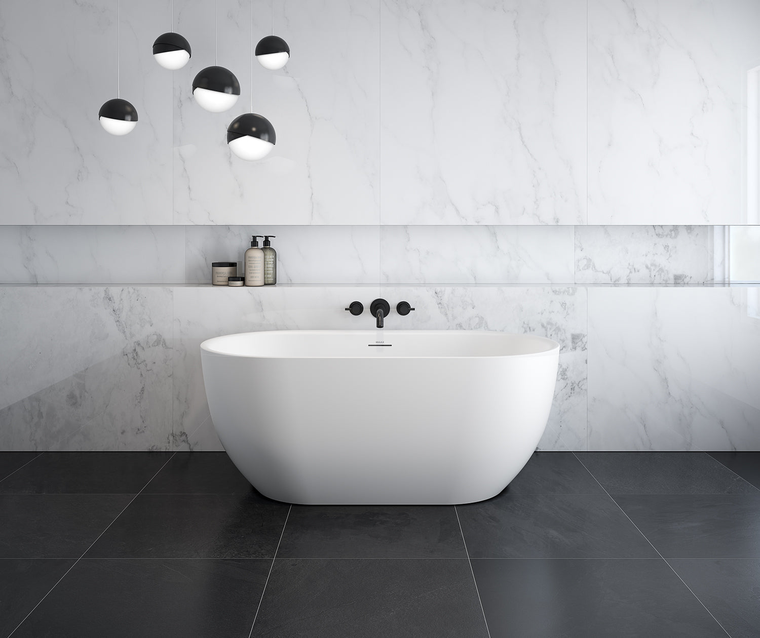Tosca Matte 5932 Acrylic Freestanding Center Drain Bathtub in Matte White with Matte White Skirt - Plumbing Market