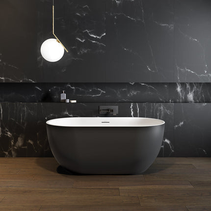 Tosca Matte 5932 Acrylic Freestanding Center Drain Bathtub in Matte White with Matte Black Skirt - Plumbing Market