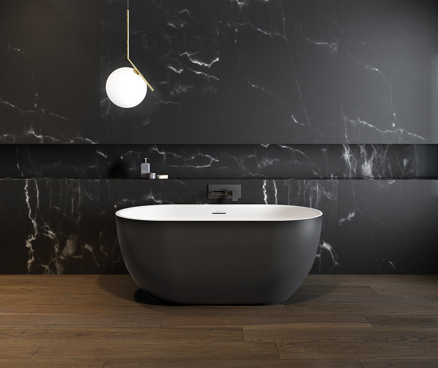 Tosca Matte 5932 Acrylic Freestanding Center Drain Bathtub in Matte White with Matte Black Skirt - Plumbing Market
