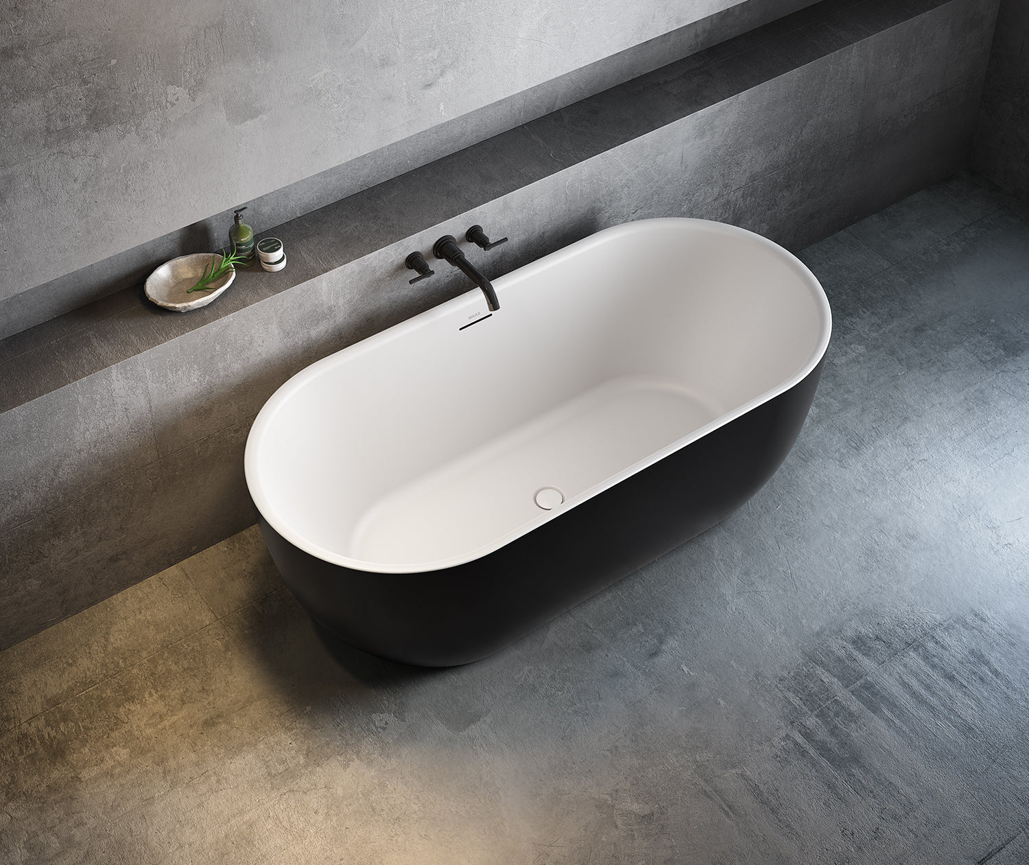 Tosca 6732 Acrylic Freestanding Center Drain Bathtub in White with Black Skirt - Plumbing Market