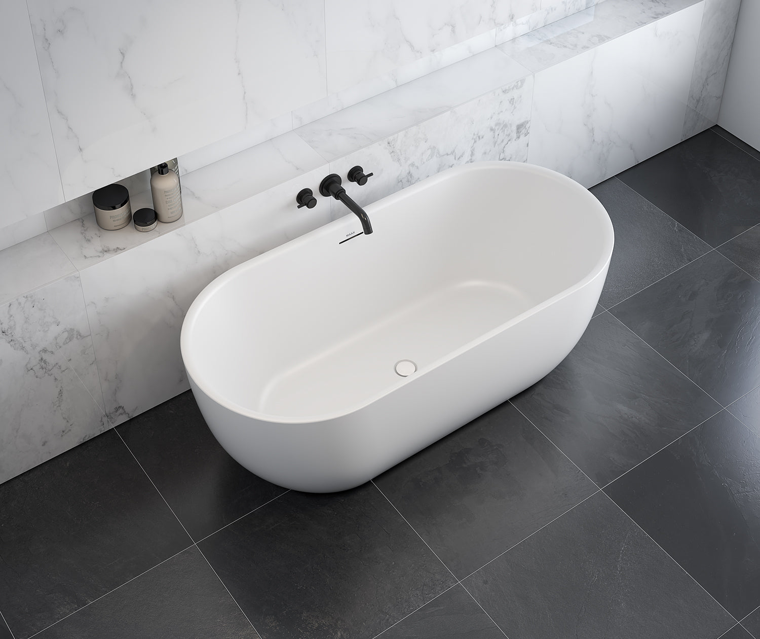 Tosca 6732 Acrylic Freestanding Center Drain Bathtub in Matte White with Matte White Skirt - Plumbing Market