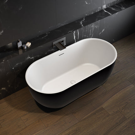 Tosca Matte 6732 Acrylic Freestanding Center Drain Bathtub in Matte White with Matte Black Skirt - Plumbing Market