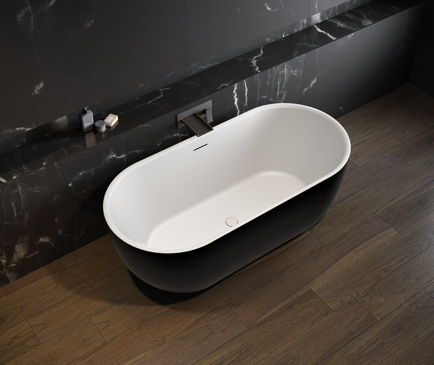 Tosca Matte 6732 Acrylic Freestanding Center Drain Bathtub in Matte White with Matte Black Skirt - Plumbing Market