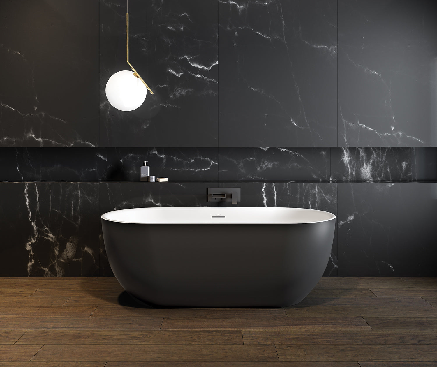 Tosca Matte 6732 Acrylic Freestanding Center Drain Bathtub in Matte White with Matte Black Skirt - Plumbing Market